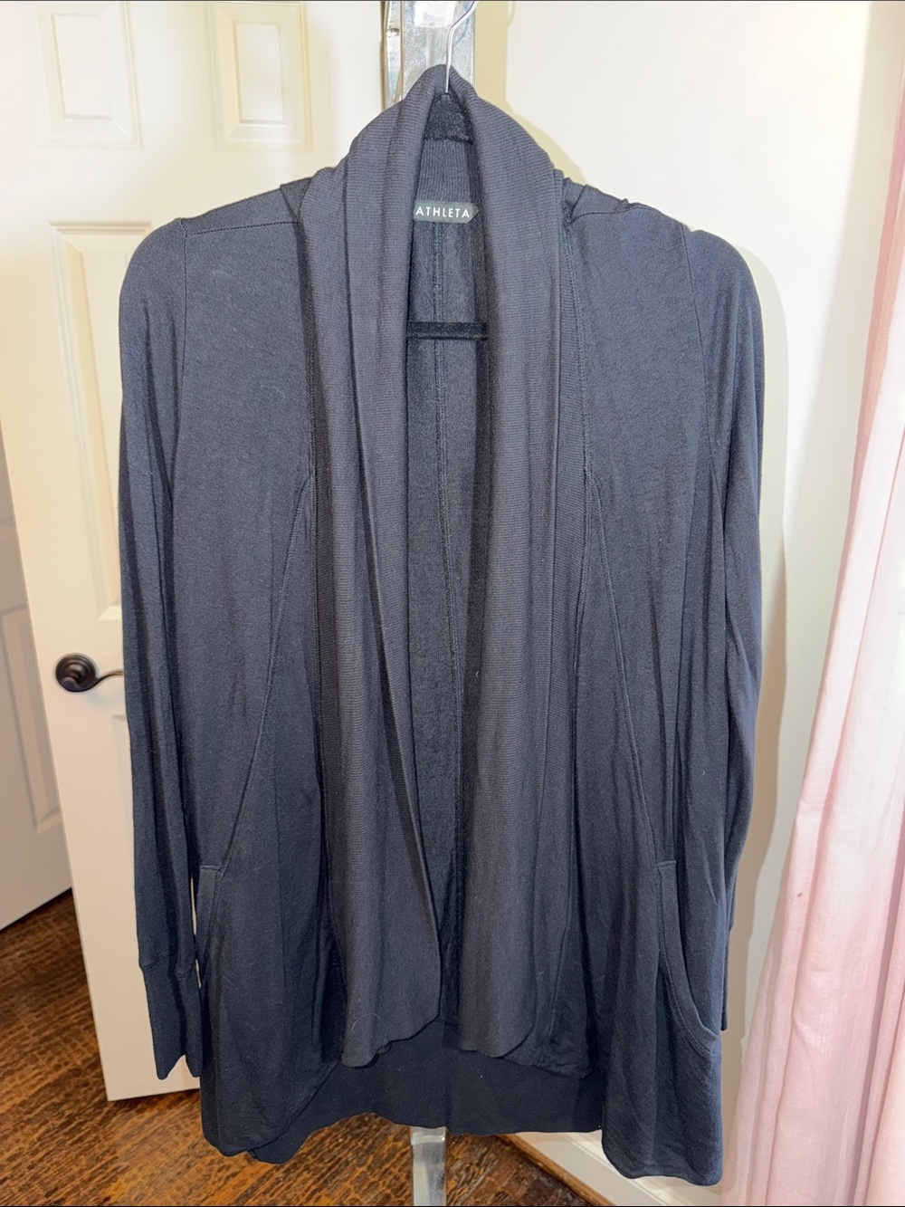 Athleta Black Open-Front Shawl Collar Cardigan
